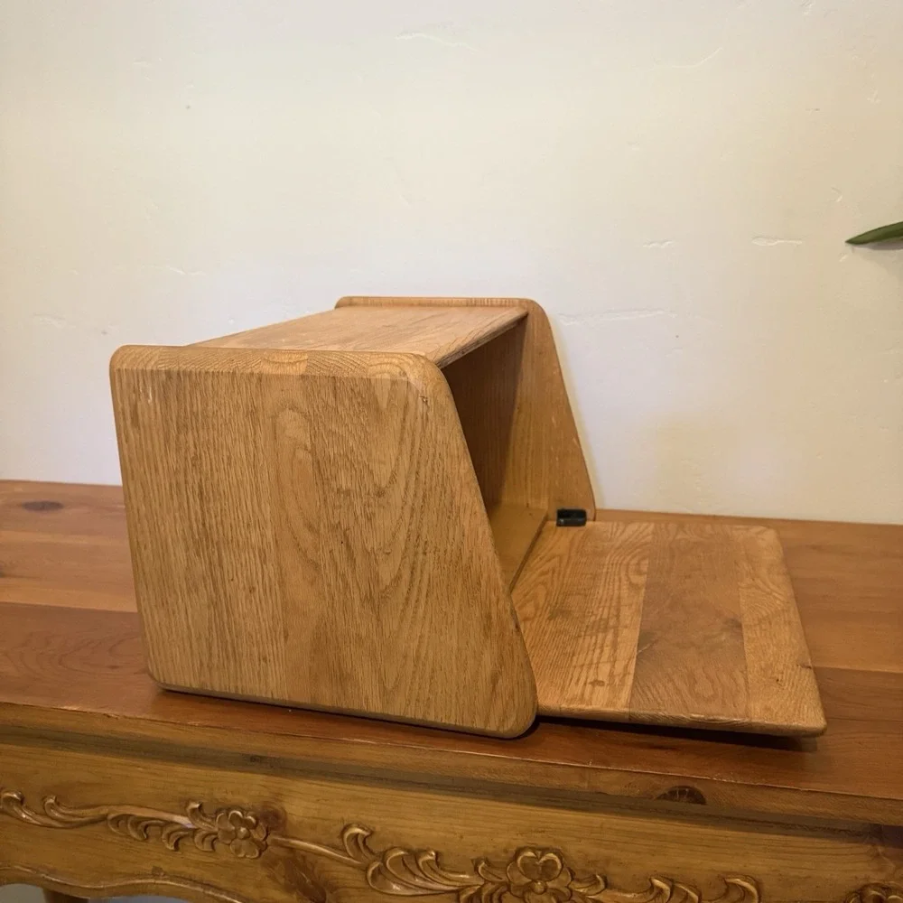 Vintage Hinge Front Solid Oak Breadbox Cutting Board